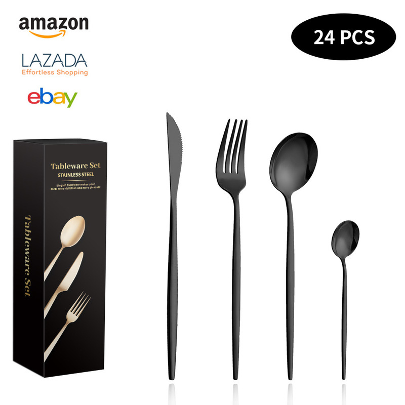 Cross-Border Amazon Family Party Western Food 6-Person 24-Piece Stainless Steel Tableware Set Steak Knife, Fork and Spoon