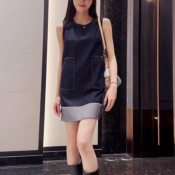 Plus Size French Retro Washed Blue Denim Dress Women's Summer Sleeveless Loose Slim Suspender Skirt A-Line Skirt