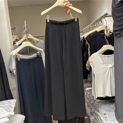 韩版设计感高腰抽绳休闲裤女2025年新款时尚潮流阔腿裤拖地裤长裤