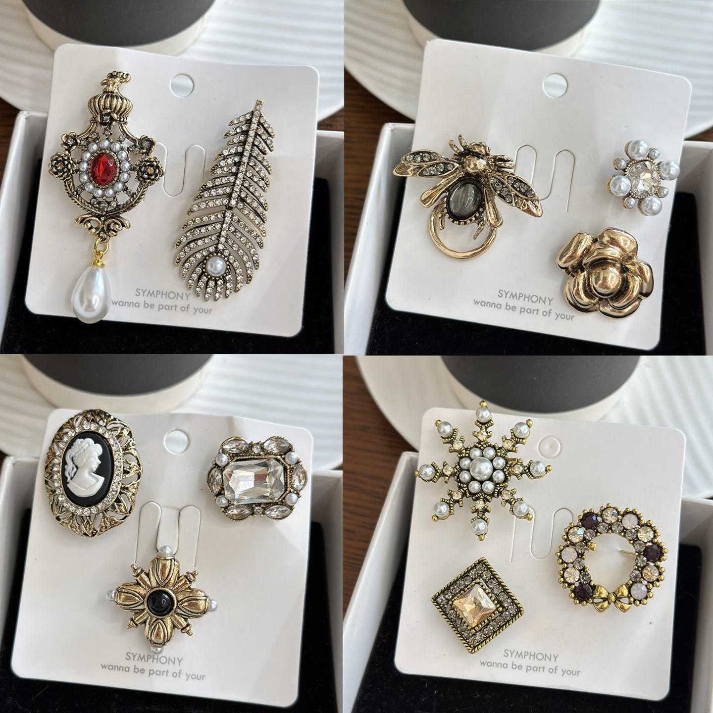 Retro Fragrance Rhinestone Brooch Women's High-End Fashion Exquisite High-End Suit Decorative Corsage Brooch Accessories Wholesale