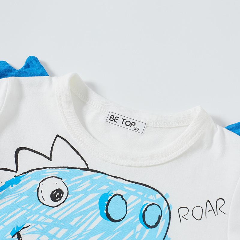 Dinosaurios personalizados de dibujos animados ropa de verano para niños bebés camisetas coreanas de manga corta ropa infantil de algodón al por mayor muestras