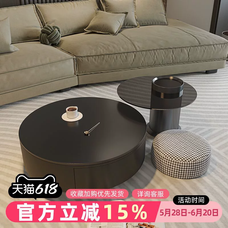 Круглый журнальный столик из сланца для гостиной, дома, светлый, роскошный, современный, простой, для большой и маленькой квартиры, черный стол, итальянский минималистичный стиль