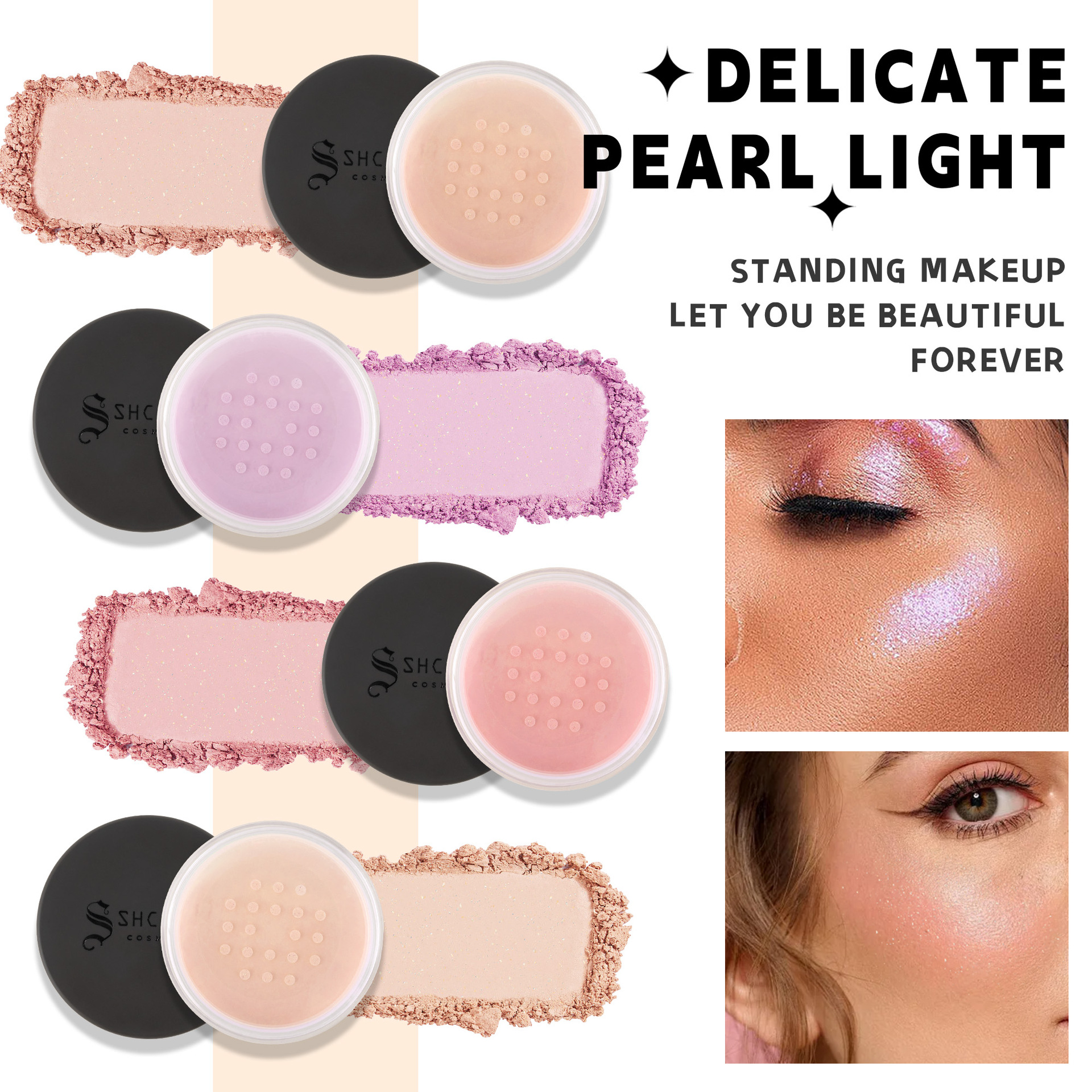 SHCOETY Pearl Light Powder is waterproof, sweat-proof, non-smudging, concealing loose powder, fine flash, contouring and setting powder, cross-border makeup Item Picture