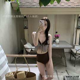 泳衣女分体比基尼针织罩衫三件套纯欲泡温泉高腰小胸游泳衣ins风