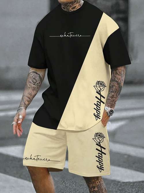 Comercio exterior europeo y americano Amazon 2025 nuevo estilo casual a juego de color manga corta cuello redondo camiseta pantalones cortos traje ME5 MA04