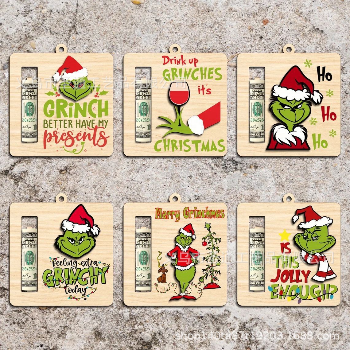 Navidad Cartoon Money Holder Ornament Navidad Green su cartera