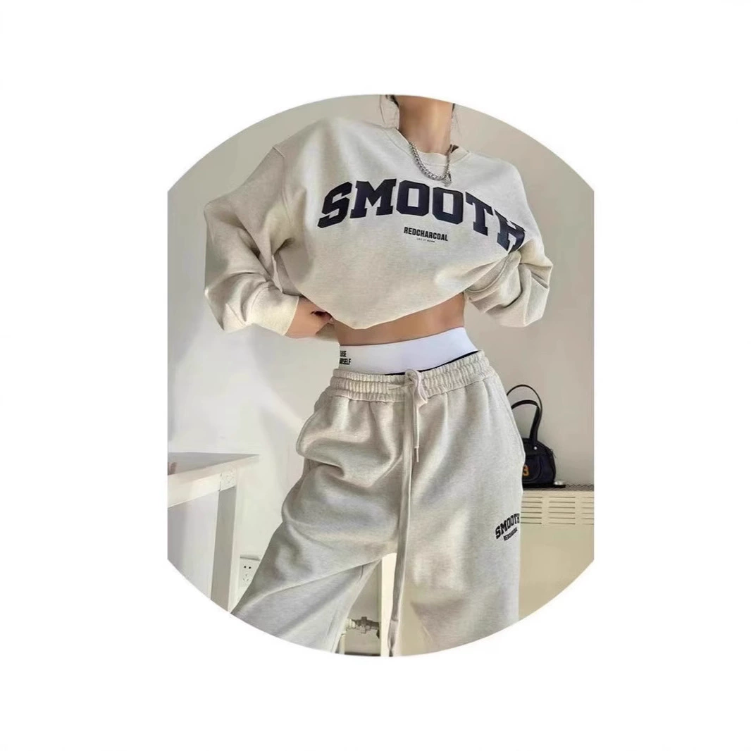 Американский стиль повседневный спортивный костюм женский осенний свободный дикий свитер брюки студенческий бег из двух частей