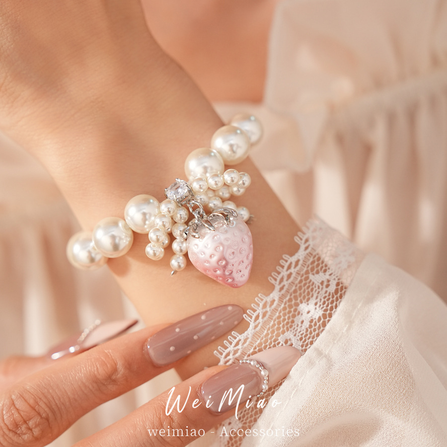 Zircon cuentas arco resina de fresas pulsera de perlas ligera de lujo pulsera de alta sensación fresca y dulce temperamento joyería