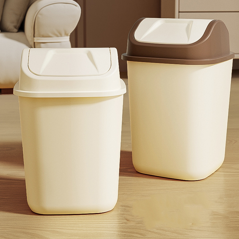 Flip-Top Trash Can for Home Use, High-End Feel, Suitable for Living Room, Bathroom, Kitchen, Large Size with Lid, Plastic Waste Bin, Available in Bulk