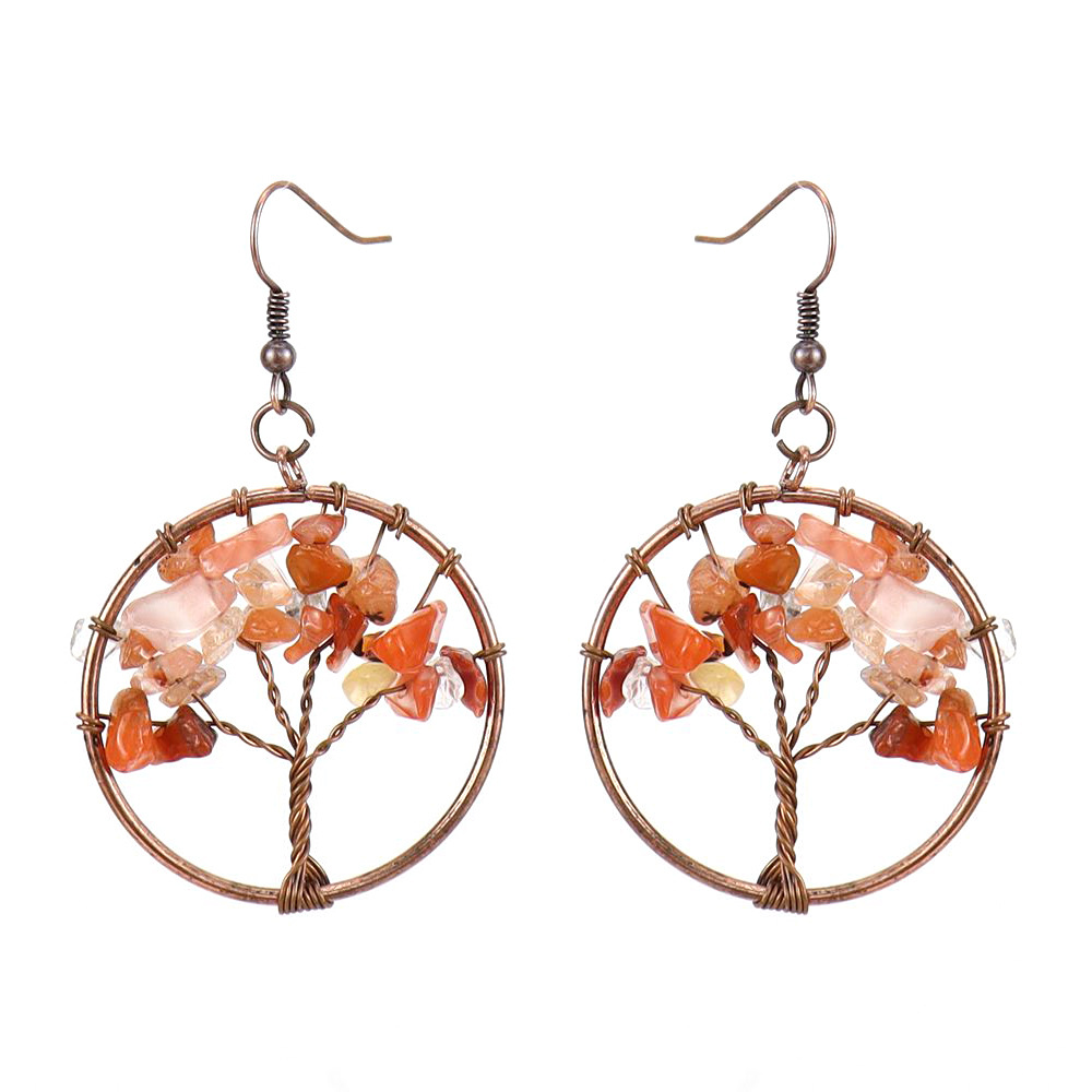 natural stone, Copper Material 1 Pair Retro Ethnic Style Pastoral Tree Life Tree Natural Stone Copper Crystal Women'S Drop Earrings Earrings