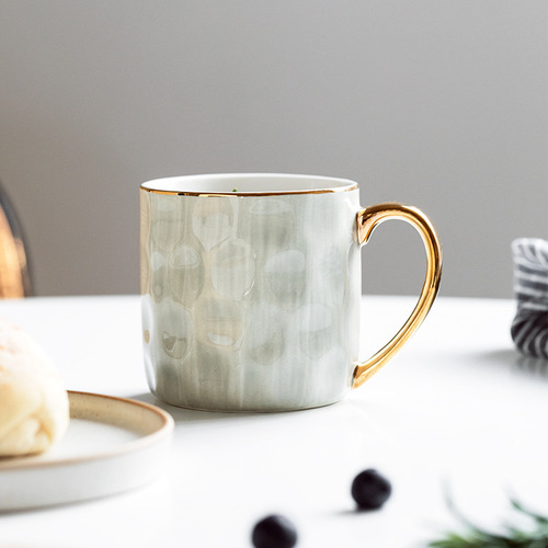 桑墨陶瓷咖啡杯北欧创意办公室水杯带把手手捏纹家用下午茶茶具