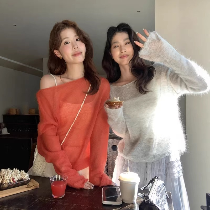 Clearance Sale, No Returns or Exchanges: Lemon Green Tea Korean Style Casual Lazy Style Soft and Cozy Round Neck Loose Slimming Long-Sleeve Knit Sweater for Women