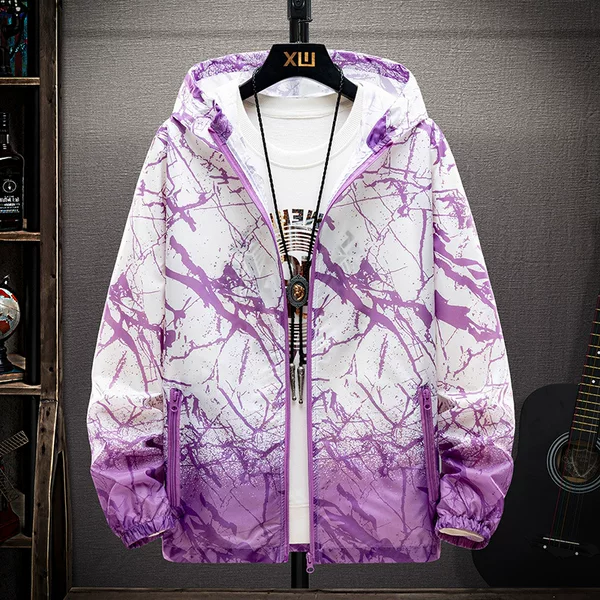 New Summer Couple Camouflage Printed Skin Clothing Hooded Thin Breathable Color Matching Sun Protection Clothing Men and Women Color Matching Jacket