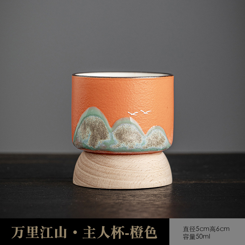 Juego de tazas de té de cerámica transformada en horno, estilo paisaje, de las dinastías Tang y Song, taza maestra de los Mil Millas de Montañas y Ríos, juego de caja de regalo con taza individual.