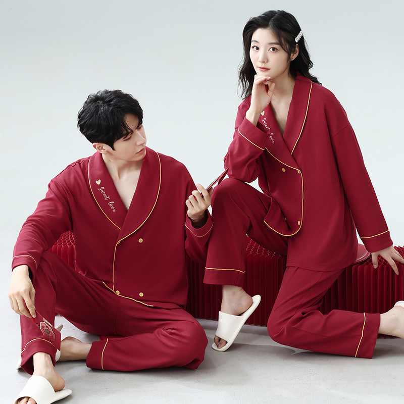 Yu Zhaolin カップルパジャマ女性のプラスサイズの純綿赤新婚結婚式干支年ビッグレッドホームウェアセット|undefined