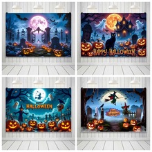 新款万圣节派对拍摄装饰布南瓜恐怖怪物跨境影楼摄影背景布横幅