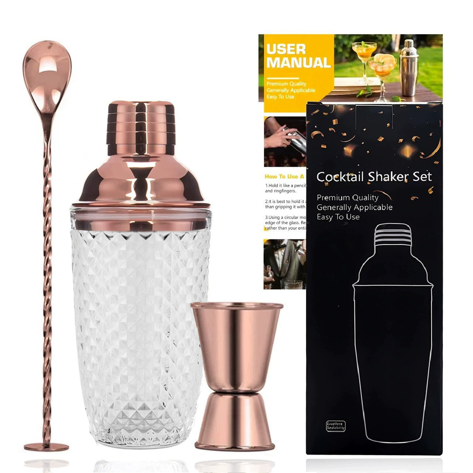 [3종세트] 400ml 로즈골드 다이아몬드 패턴 유리모델