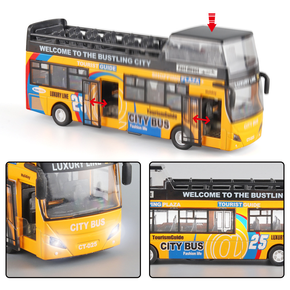 Large Alloy Double-Decker Bus Toy Lemon Yellow