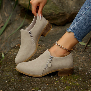 Fashion Flats for Women 2024 Work Shoes Thick Heel Pointed Toe High Heels Spring & Fall Deep Mouth Export Large Size European and American Women's Shoes