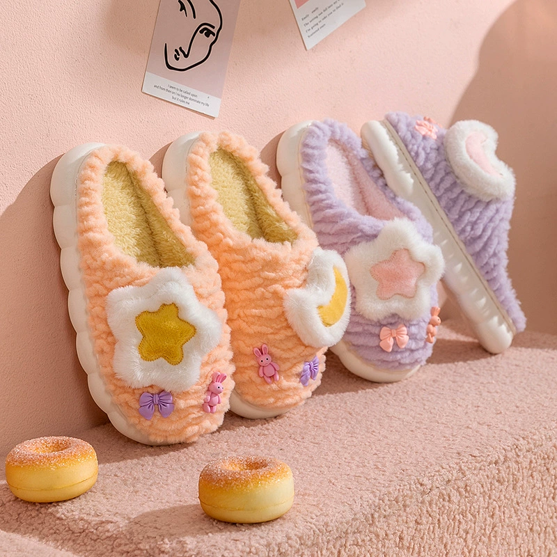 Тапочки с милым мультяшным рисунком, флисовые, теплые