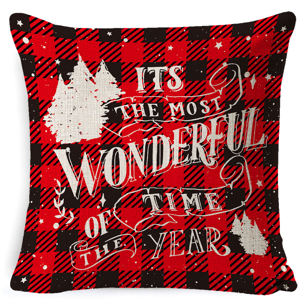 Amazon popular hogar suministros Navidad funda de almohada nórdico Plaid Lino cojín sofá