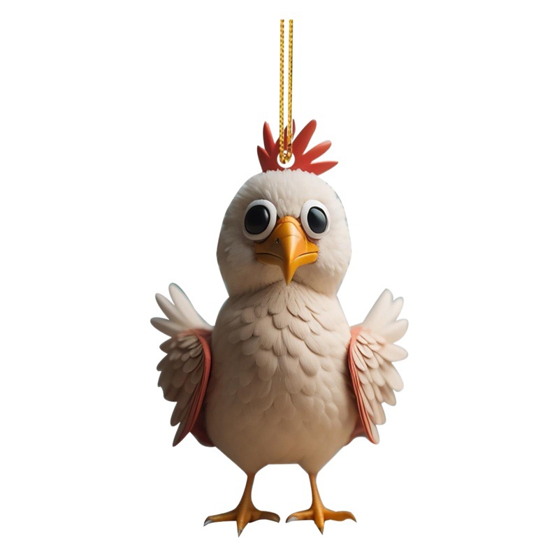 Cruzar la frontera nueva Navidad de dibujos animados de pollo acrílico adornos de coche Navidad árbol de Navidad adornos decoraciones para el hogar