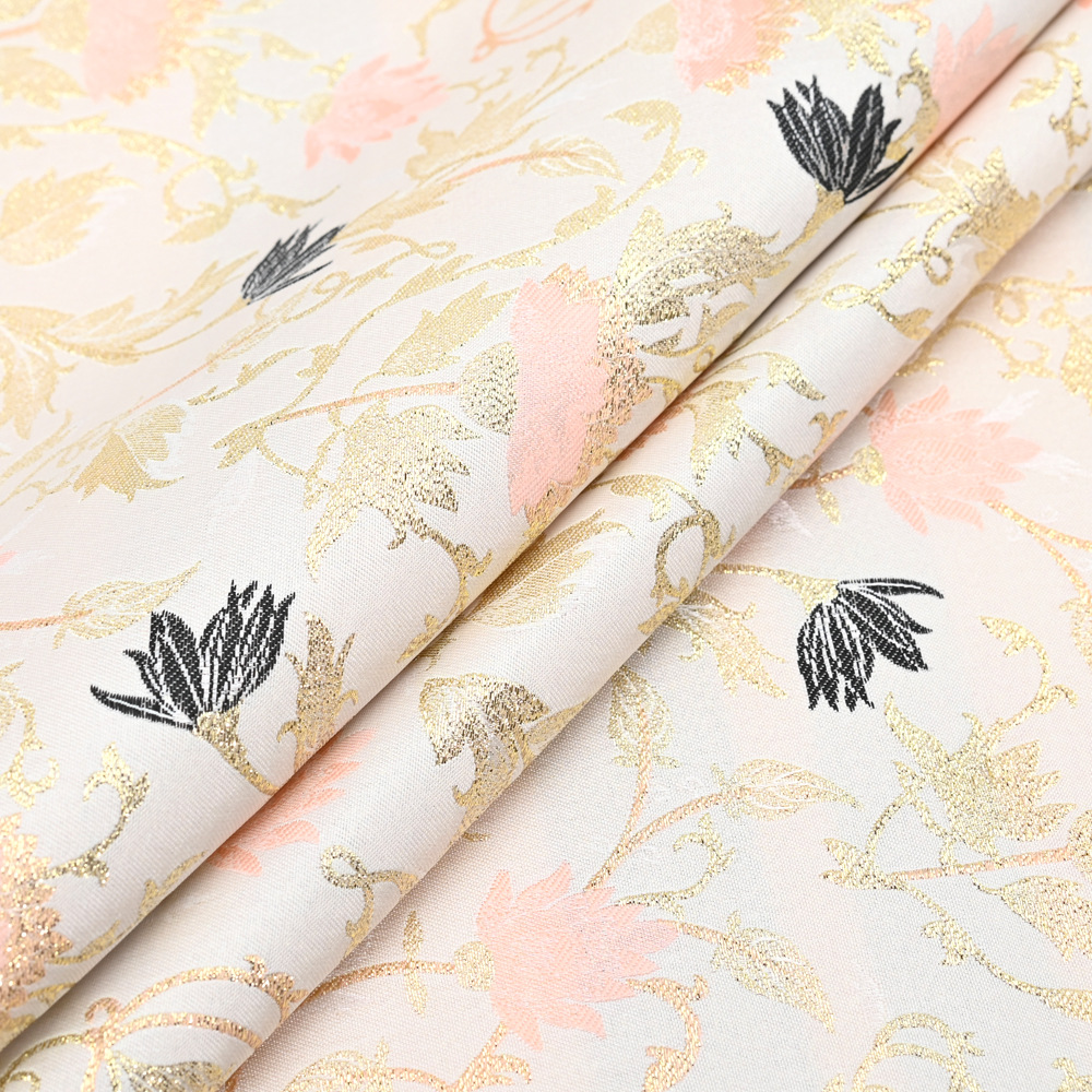 服装面料色织提花涤丝面料嵊州大花卉经密时尚女装面料批发