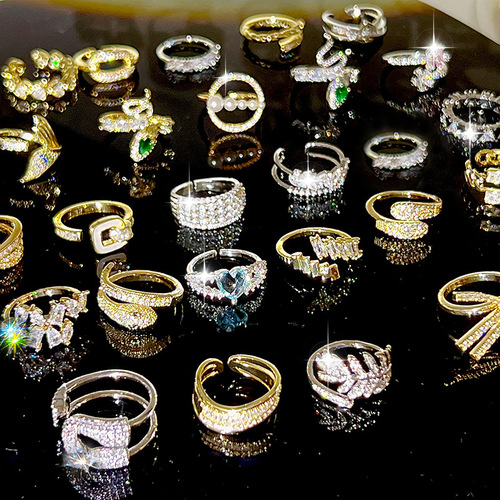 High-end zircon ring for women, light luxury niche, exquisite design, fashionable personality, open index finger, ins trend internet celebrity
