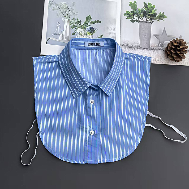 H30新款高档纯棉假领子尖领条纹假领子男女通用百搭衬衣假领子