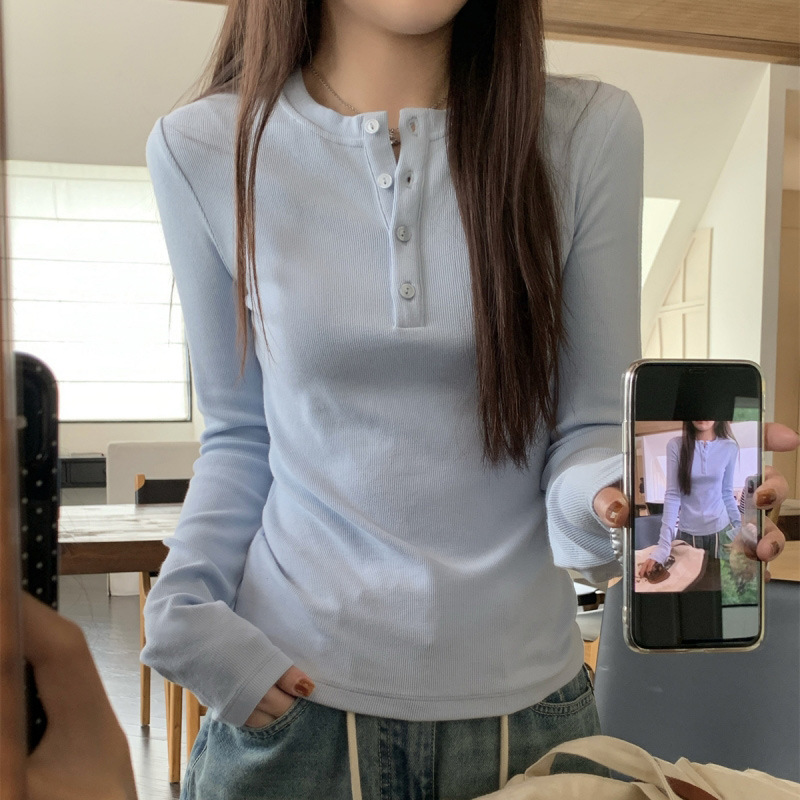 Açıq mavi uzunqol köynək - qadınlar üçün slim fit üst