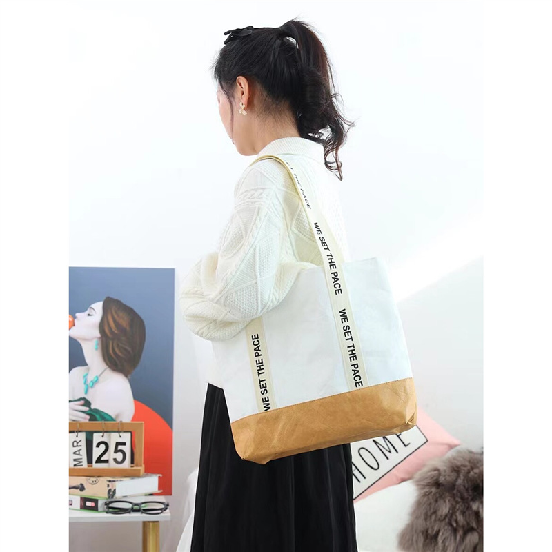 杜邦纸袋定 制购物环保袋牛皮纸礼品单肩手提托特包印刷logo图案