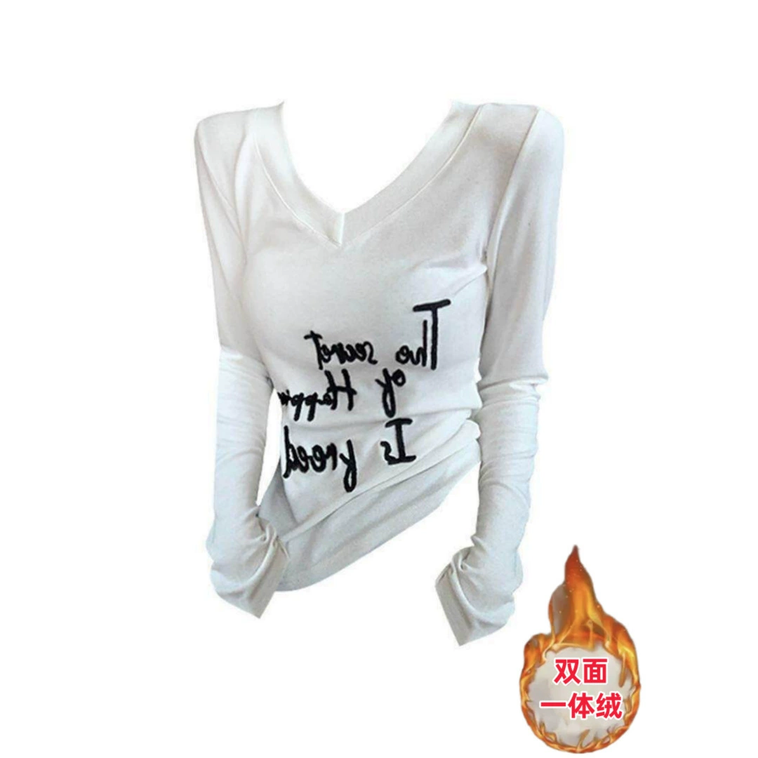 Мягкая клеевая бархатная нижняя рубашка женская белая осень-зима новая футболка с длинным рукавом воротник женская бархатная теплая дикий топ