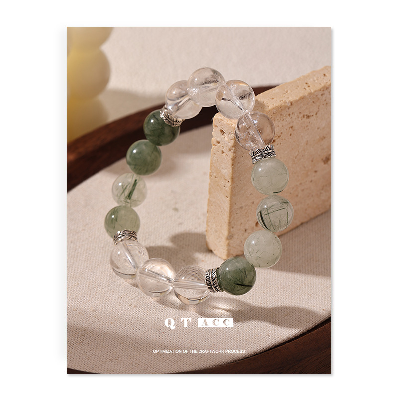 Nuevo estilo chino estrella de goma roja flor granada cristal blanco cristal verde de piedra natural pulsera de cuentas pulsera mujer