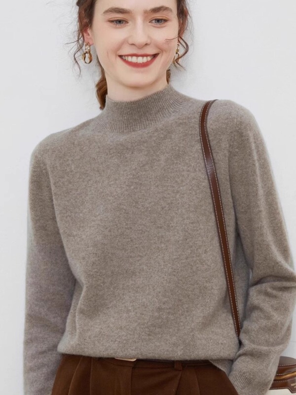 2024 New Autumn and Winter Half Turtleneck Woolen Sweater for Women, Loose, Slim and Versatile Cashmere Knitted Bottoming Sweater, Western Style Sweater