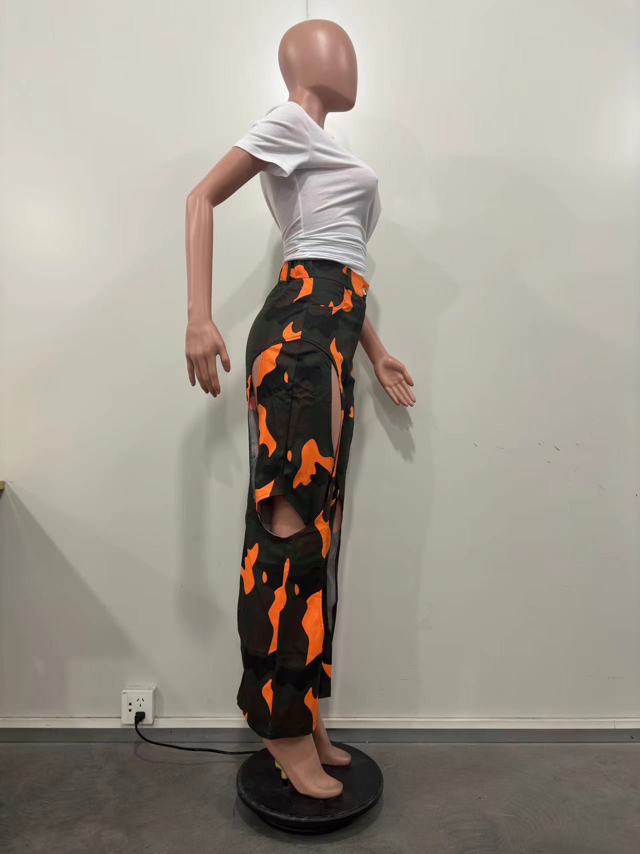 Women's Clothing Ripped Straight Workwear Pants Fashion Digital HD Print Casual American Style Spring Autumn Summer Regular Fit Polyester_ecoleips.com