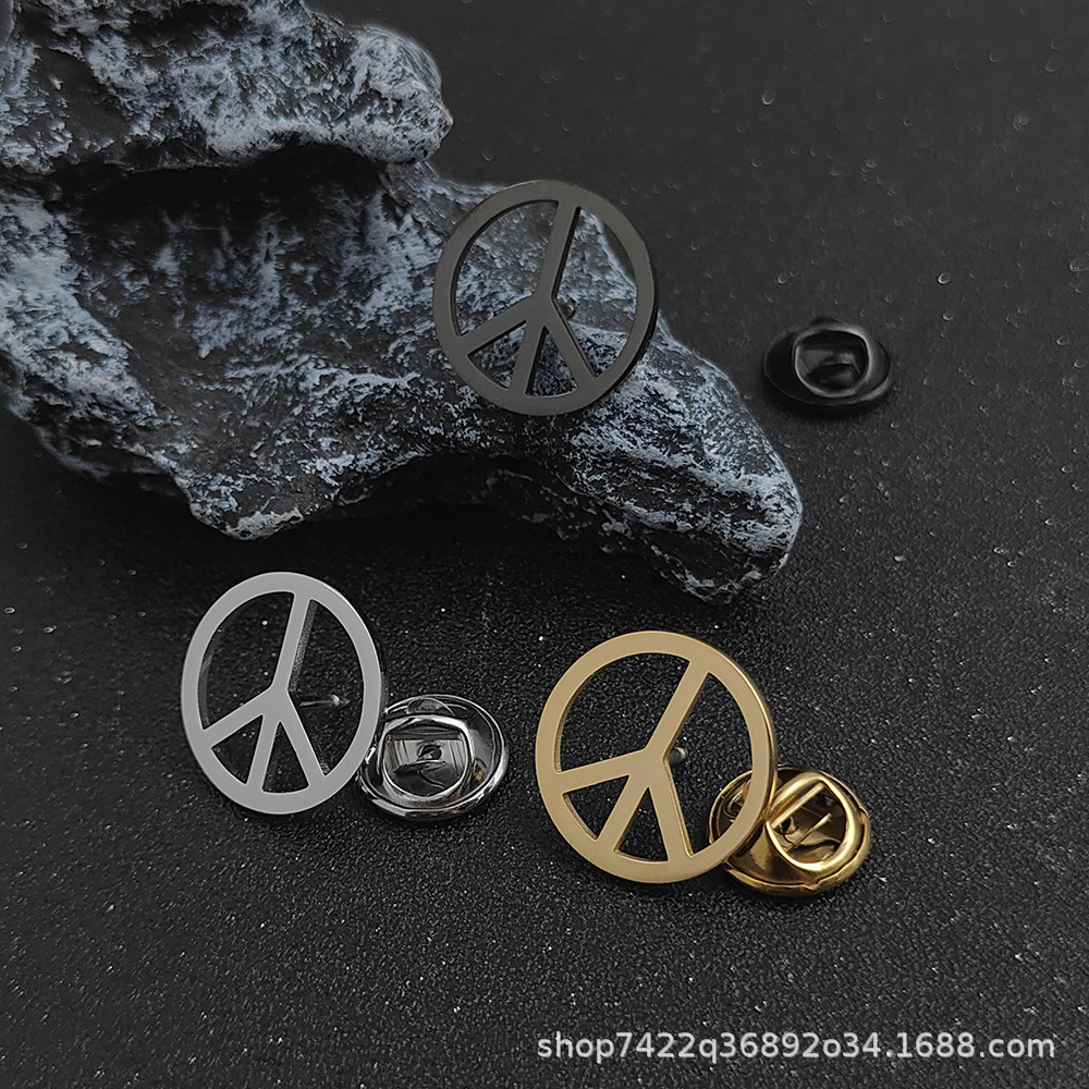 Cross-Border Peace Sign Brooch/Cufflinks for Men and Women Stainless Steel Clothing Accessories Jacket Backpack Decoration Badge