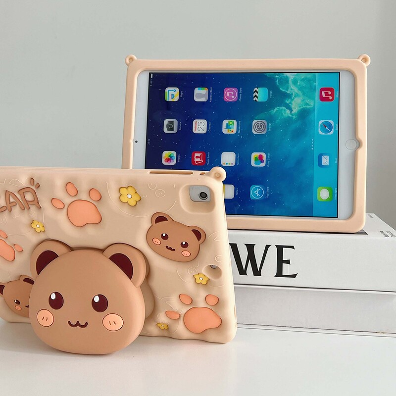 Cartoon Bear Head Stand Suitable for iPad 10Th Generation Silicone Protective Case Samsung S6 Xiaomi 6 Tablet Protective Case