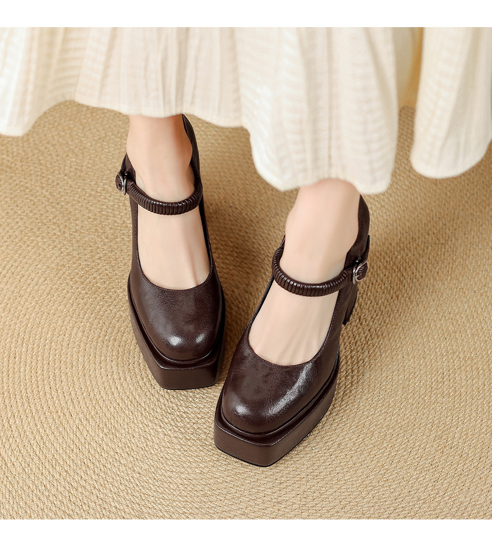 Giày cao gót nữ mũi nhọn quai ngang đế xuồng platform gót 9 cm — màu nâu, màu đen chi tiết 7