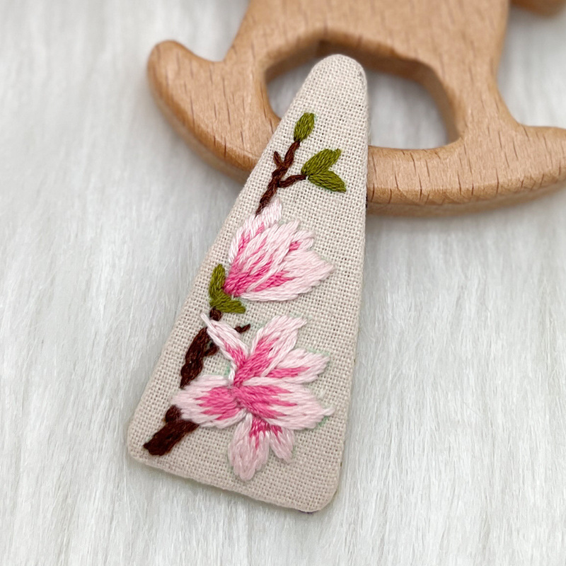 Lu bordado lindo gato perla coreano pinzas de pelo hechas a mano diy bordado creativo para chicas rotas flores pinzas de pelo lateral