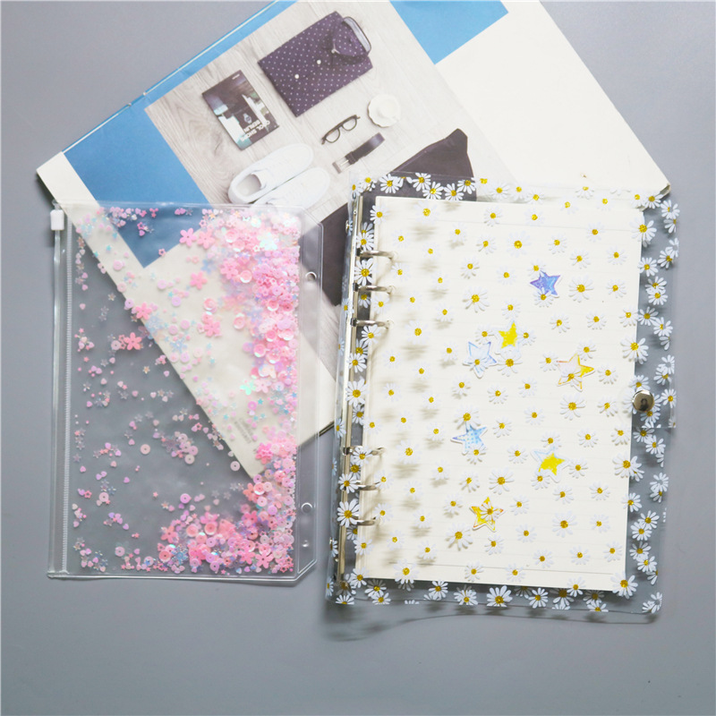 INS Daisy soft shell libro de diario de PVC transparente clip de hojas sueltas A5/A6 libro de diario pequeño cuaderno fresco