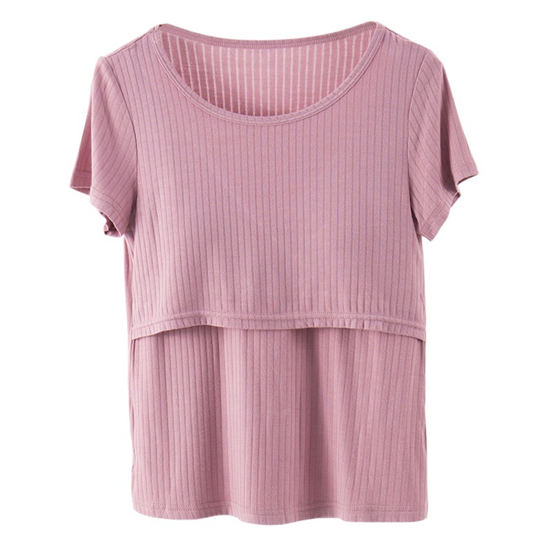 Thin Pregnant Women's Top Summer Breathable Wear-Free Bra Removable Chest Pad Moon Clothes Home Short Sleeve