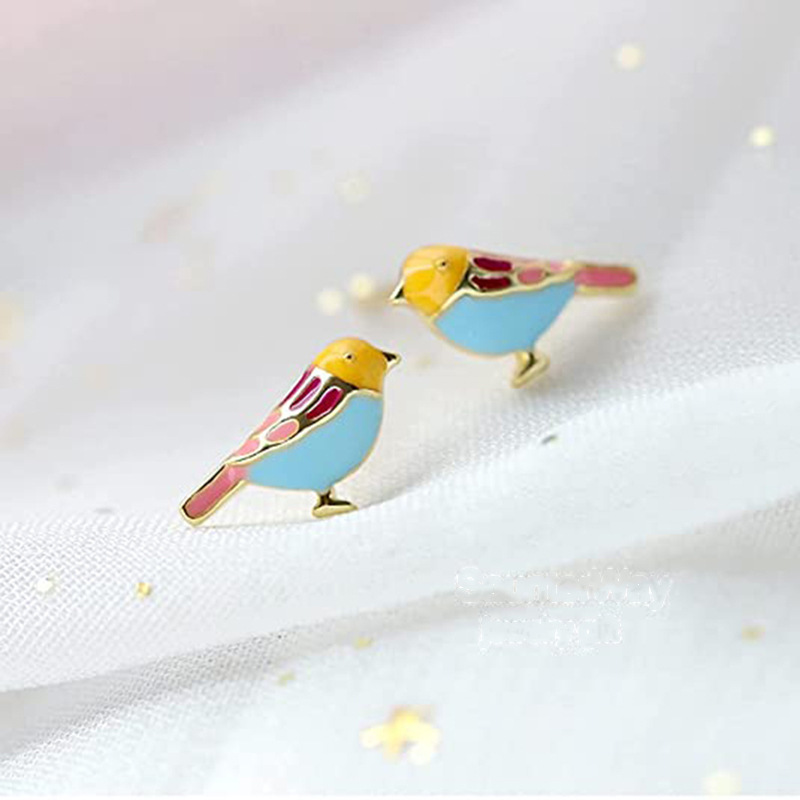 8g Weight Ear Studs Classification 1 Pair Quantity Street Occasion 1 Pair Lady Bird Enamel Copper Ear Studs
