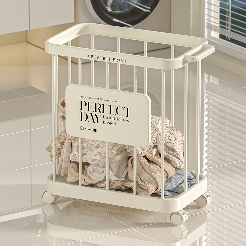 Laundry Basket Large Capacity Clothes Storage Basket with Pulley Bathroom Dirty Clothes Basket Yoga Mat Storage Rack Mobile Dirty Clothes Basket