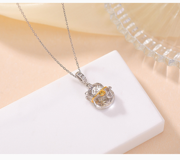 Mặt dây chuyền bạc S925 mạ vàng đính pha lê trắng hình mèo thần tài phong thủy mới — Bạch thủy tinh vàng (không kèm dây) chi tiết 4