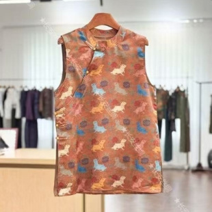 Retro Green Exquisite Stand Collar Diagonal Placket Buckle New Chinese Style Mulberry Silk Rayon Summer Sleeveless Vest