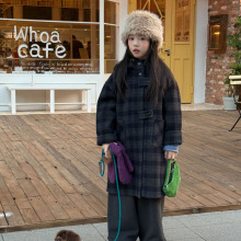 花与寻童装女童大衣2025冬款韩版高定格纹双面羊毛呢大衣儿童保暖