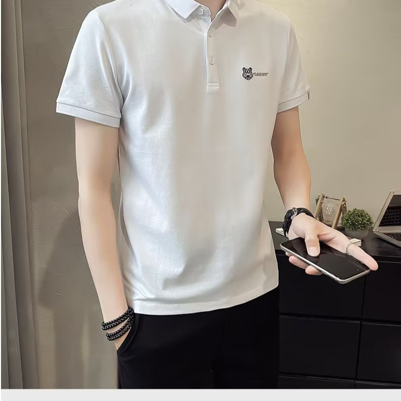 Tendencia verano nuevo estilo de los hombres de manga corta de alta calidad moda delgada solapa de negocios polo de los hombres de los hombres