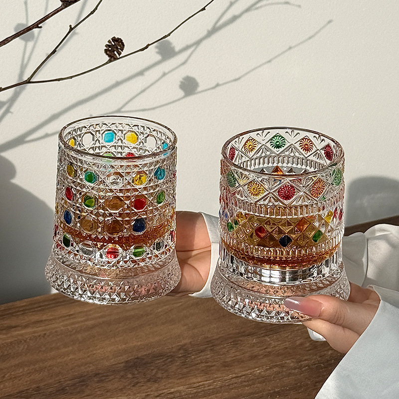 painted rotating high quality wineglass for whiskey
