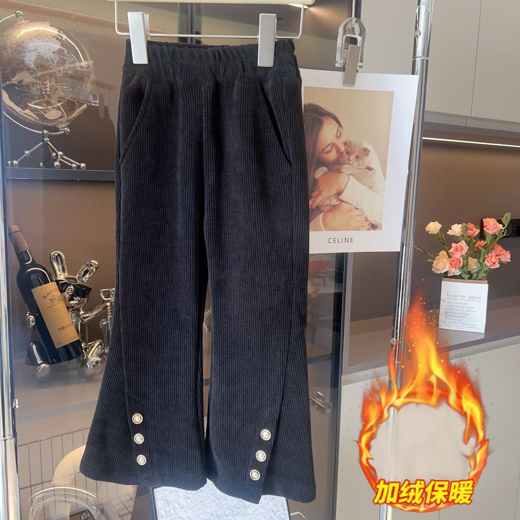 여자 기모 바지 가을과 겨울 새로운 어린이 코듀로이 바지 두꺼운 스포츠 바지 캐주얼 따뜻한 꽃 바지