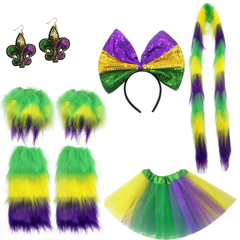 2025 Mardi Gras fiesta de carnaval Brasil Halloween fiesta de carnaval tricolor correa de pelo conjunto de corbata